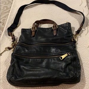 Black leather Fossil foldover purse
